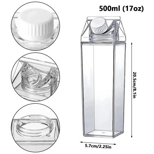 Garrafa de Acrílico Caixa de Leite 1lt e 500ml transparente.
